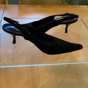 Black suede sling backs